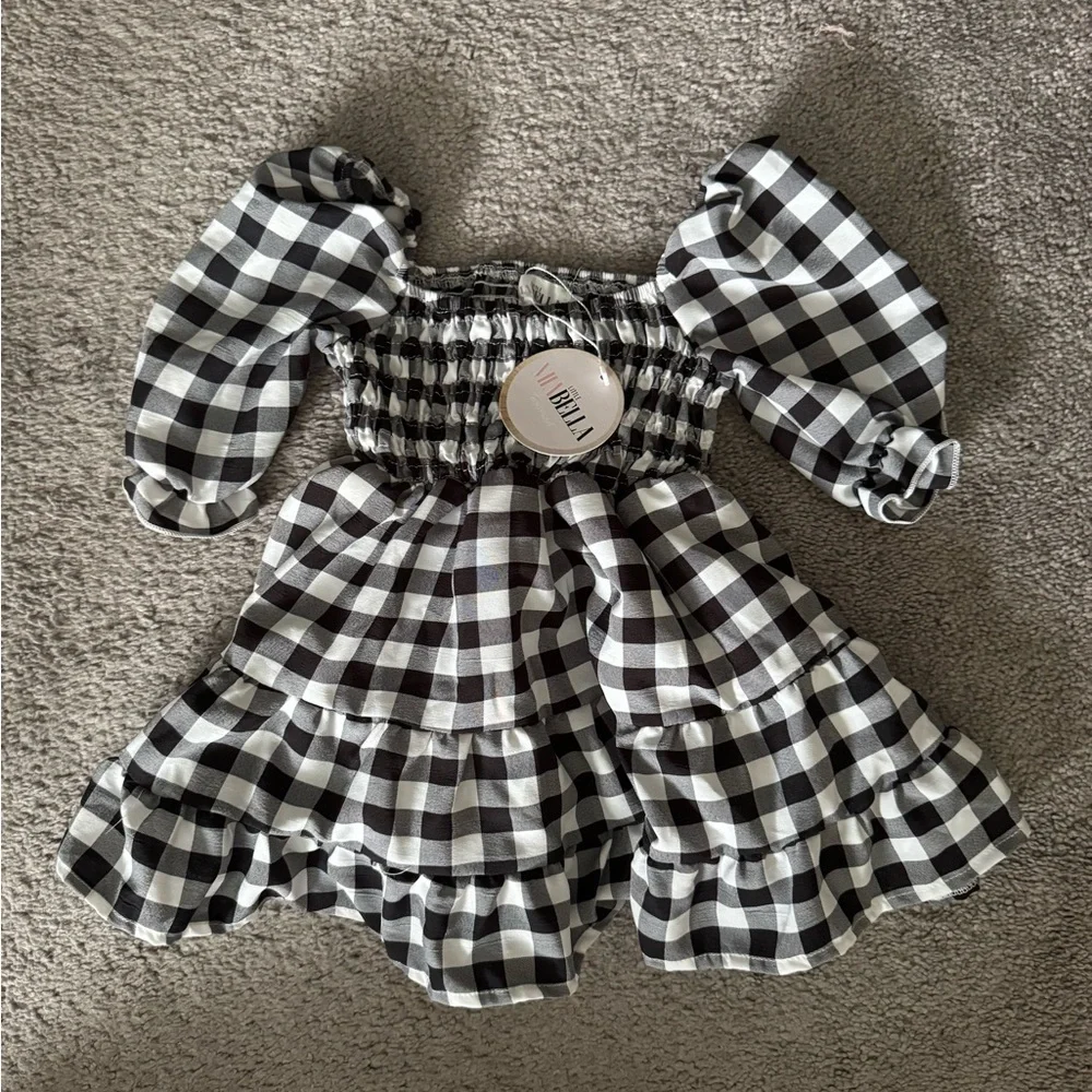 Kids Casual Dress - Black and White Plaid